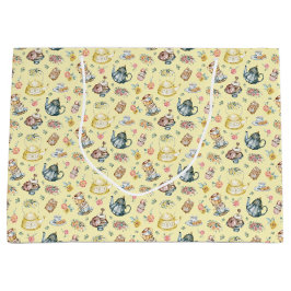 Vintages Nachmittagstee & Rose Muster auf Gelb Große Geschenktüte