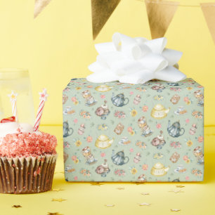 Vintages Nachmittagstee & Rose Muster auf Grün Geschenkpapier