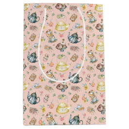 Vintages Nachmittagstee & Rose Muster auf Pfirsich Mittlere Geschenktüte