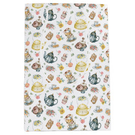 Vintages Nachmittagstee & Rose Muster auf Weiß Mittlere Geschenktüte