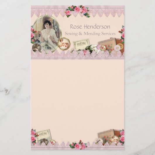 Vintages Nähen Dusty Pink Briefpapier (Vorderseite)