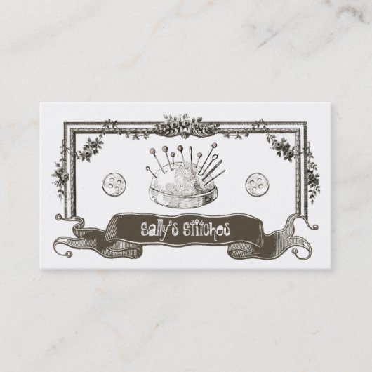Vintages nähendes Knopf-Näherincrafter-Geschäft Visitenkarte (Vorderseite)