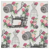 Vintages nähendes rosa Rosen-Gewebe Stoff (Nahaufnahme)