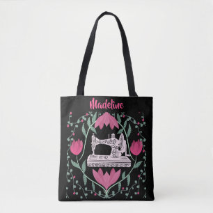 Vintages Nähmaschinendesign und Blumenmuster Tasche