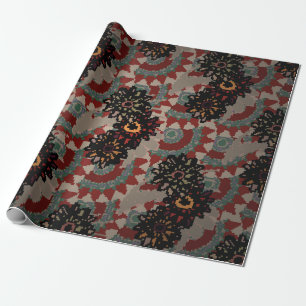 Vintages, nahtloses Blumenmuster. Rot, Beige und g Geschenkpapier