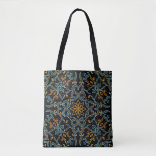Vintages nahtloses Gold und blaues Muster mit Kuns Tasche