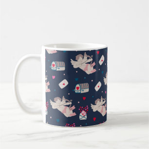 Vintages nahtloses Muster mit Cupiden-Mailboxen lo Kaffeetasse