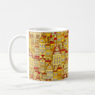 Vintages nahtloses Muster mit farbenfrohen Häusern Kaffeetasse