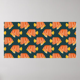 Vintages nahtloses Muster mit Fischen. Creative De Poster