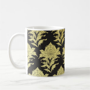 Vintages nahtloses Muster mit goldener Blume auf Kaffeetasse