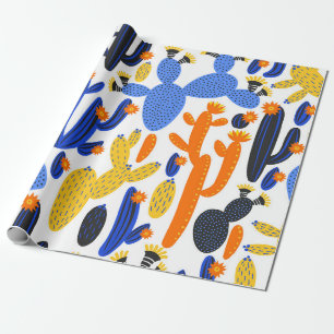 Vintages nahtloses Muster mit Kaktus auf schwarz u Geschenkpapier