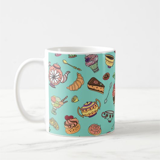 Vintages nahtloses Muster mit Kuchen Kaffeetasse (Links)