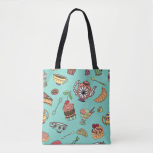 Vintages nahtloses Muster mit Kuchen Tasche