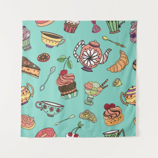 Vintages nahtloses Muster mit Kuchen Wandteppich (Vorderseite)