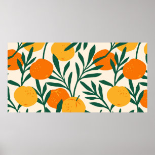 Vintages nahtloses Muster mit Mandarinen. Trendy h Poster