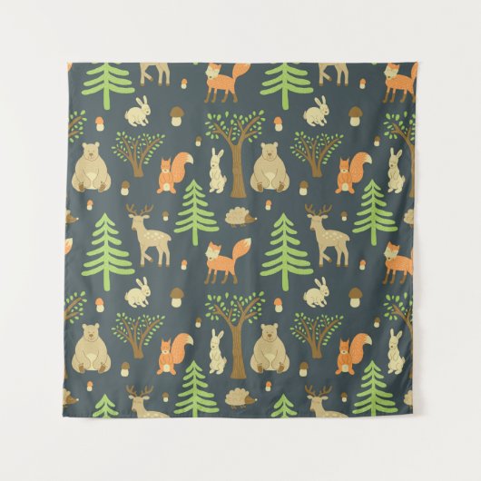 Vintages nahtloses Muster mit niedlichen Bärenbild Wandteppich (Vorderseite)