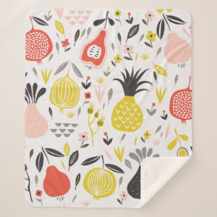 Vintages nahtloses Muster mit Obst, Blume und Sherpadecke