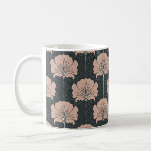 Vintages nahtloses Muster mit rosa Blume. Art. Kaffeetasse