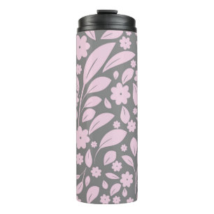 Vintages nahtloses Muster mit rosa Blume und Leder Thermosbecher