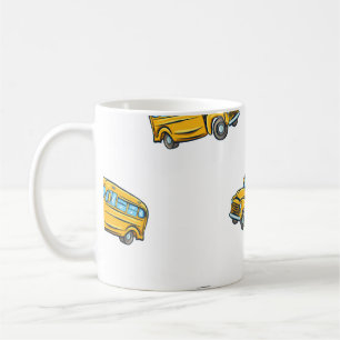 Vintages nahtloses Muster mit Schulbus. Bus, Schac Kaffeetasse
