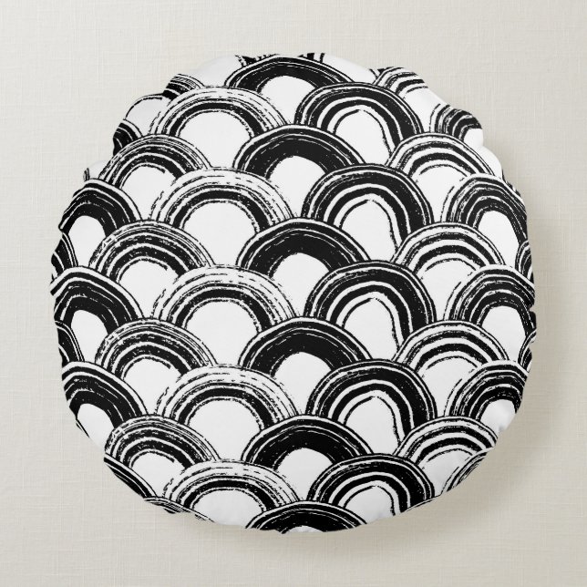 Vintages nahtloses Muster mit trockenem Pinselboge Rundes Kissen (Vorderseite)