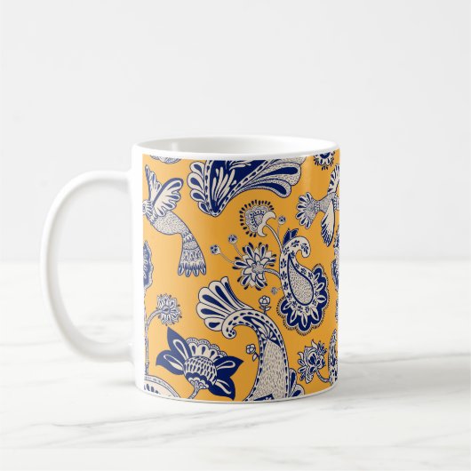 Vintages, nahtloses Muster mit Vögeln, pa Kaffeetasse (Links)