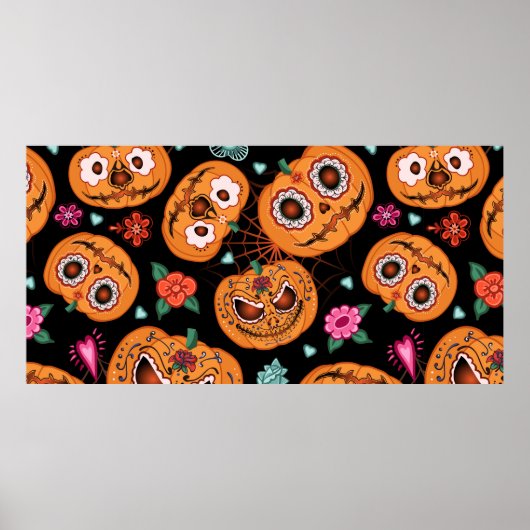 Vintages nahtloses Muster zu Halloween. Pumpkin, f Poster (Vorne)