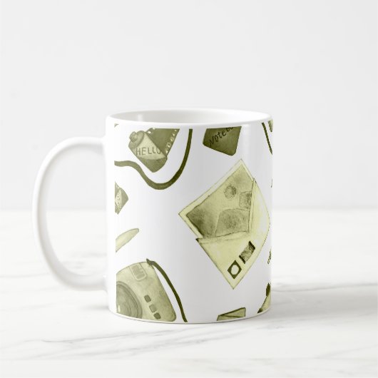 Vintages, nahtloses Sepidmuster aus Hipster Kaffeetasse (Links)
