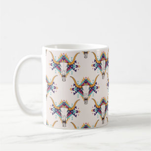 Vintages, nahtloses Stammesmuster mit Stielschädel Kaffeetasse