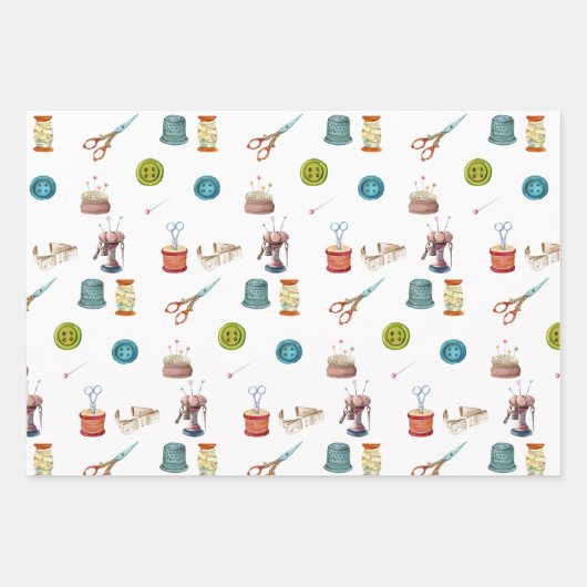 Vintages Nähzubehör Geschenkpapier Set (Vorderseite)