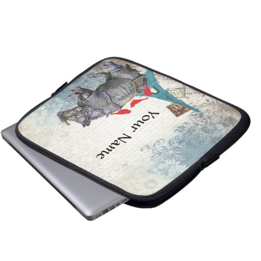 Vintages Nashorn Laptopschutzhülle (Vorne Knopf)