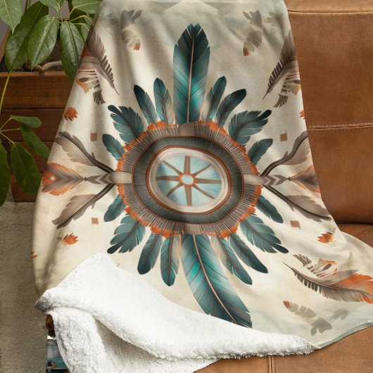 Vintages Native Feather Retro Dream Catcher Muster Fleecedecke
