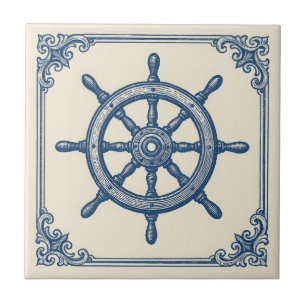 Vintages Nautical Blue Captains Wheel Fliese