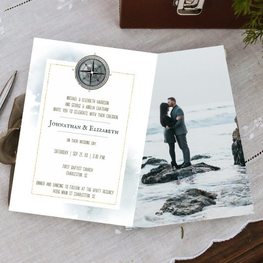 Vintages Nautical Compass Foto Hochzeit Einladung