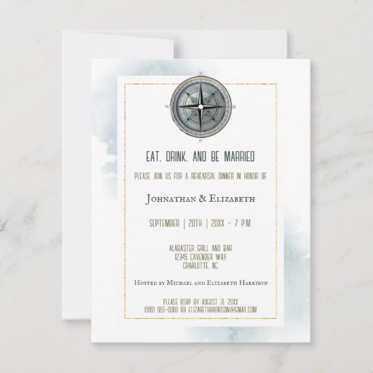 Vintages Nautical Compass Hochzeitsessen Probe Einladung (Vorderseite)