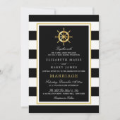 Vintages Nautical Gold Wheel, Black & Gold Wedding Einladung (Vorderseite)