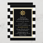 Vintages Nautical Gold Wheel, Black & Gold Wedding Einladung (Vorne/Hinten)