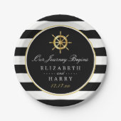 Vintages Nautical Gold Wheel, Black & Gold Wedding Pappteller (Vorderseite)