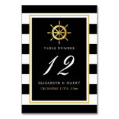 Vintages Nautical Gold Wheel, Black & Gold Wedding Tischnummer (Rückseite)