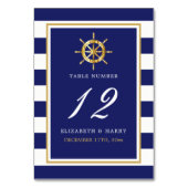 Vintages Nautical Gold Wheel, Navy & Gold Wedding Tischnummer (Rückseite)