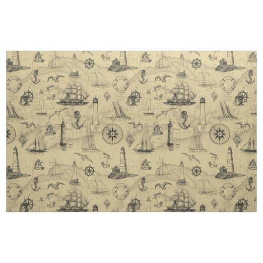Vintages Nautikmuster Alte Karte Hintergrund Stoff (Fat Quarter (45,7 x 55,9 cm))