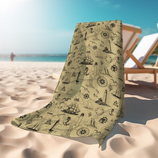 Vintages Nautikmuster Alte Karte Hintergrund Strandtuch