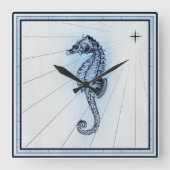 Vintages nautisches Seepferd Quadratische Wanduhr (Vorderseite)