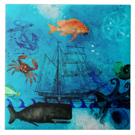 Vintages nautisches Tiefenblau Fliese