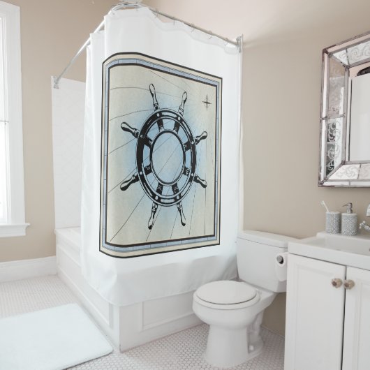 Vintages Navigationsrad Duschvorhang (Beispiel)