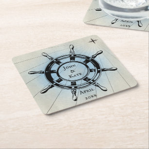 Vintages Navigationsrad Rechteckiger Pappuntersetzer