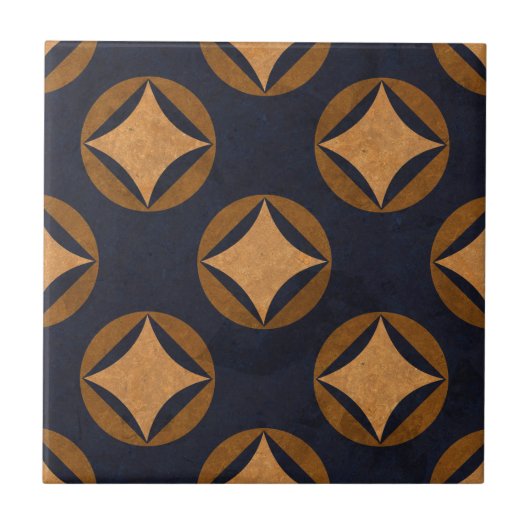 Vintages Navy Blue Gold Abstrakt Geometric Muster Fliese (Vorderseite)