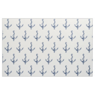 Vintages Navy Blue Nautic Anchor Muster Stoff