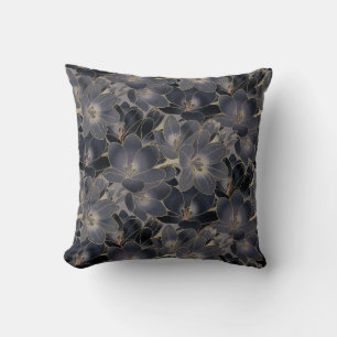 Vintages Navy Blue & Smoky Graues Floral Muster Kissen