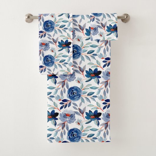 Vintages Navy Dusty Floral Muster Badhandtuch Set (Insitu)